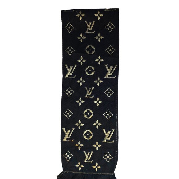 LOUIS VUITTON LV Vintage Black & Gold Monogram Scarf Scarves - Picture 2 of 7